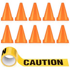 Frienda 11 Pcs Construction Birthday Party Supplies Plastic Traffic Cone Caution Tape Safety Road Parking Construction Cone Warning Tape for Halloween Party Outdoor Indoor (9 Inch Tall,Solid)