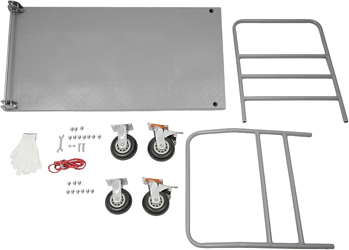 Platform Truck Cart, U Boat Cart, 48x24in 2000lbs Heavy Duty Push Dolly with Detachable Guardrail and Foldable Handle, Perfect for Schools, Restaurants, Garages, Production Lines