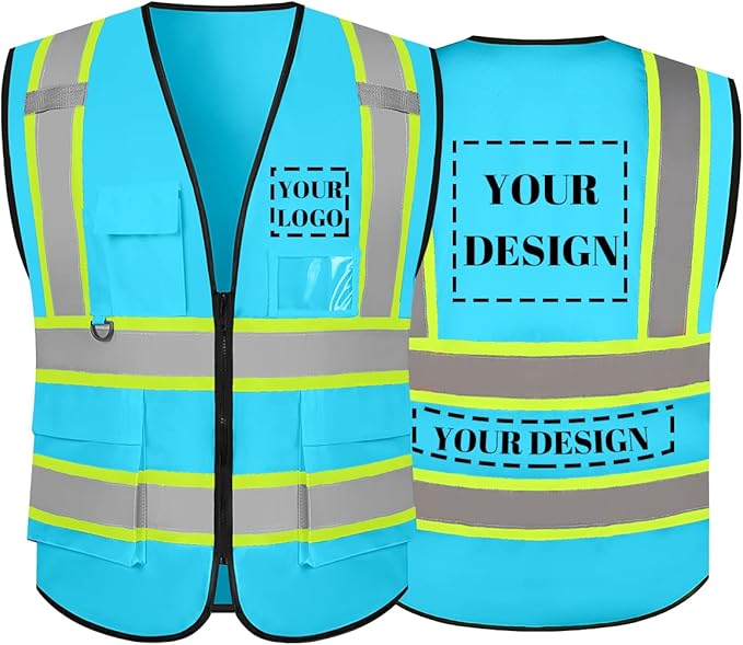 Safety Vest Reflective High Visibility with 5 Pockets ＆Zipper Class 2 Adult Unisex Construction Security Workwear