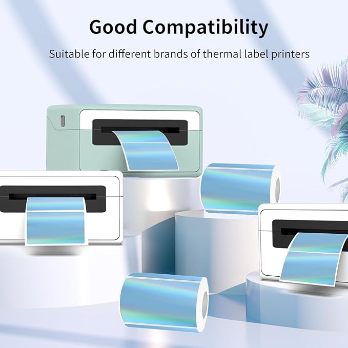 3x2 Inch Holographic Thermal Labels, Blue Thermal Sticker Labels, Rainbow Glitter Stickers for Price, Barcode, Mailing, Name, DIY Custom Logo Design, 200 Pcs /1 Roll