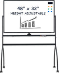 TANKEE White Board Height Adjustable - 48 x 32 Mobile Whiteboard on Wheels, Large Magnetic Double-Sided Rolling Dry Erase Board with Stand, Standing Whiteboard for Office School Home Classroom