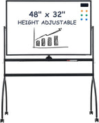 TANKEE White Board Height Adjustable - 48 x 32 Mobile Whiteboard on Wheels, Large Magnetic Double-Sided Rolling Dry Erase Board with Stand, Standing Whiteboard for Office School Home Classroom