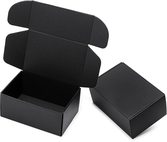 Mcfleet 9x6x4” Black Shipping Boxes - 24 Pack Corrugated Cardboard Mailing Box Packaging for Small Business - Tab Locking Literature Mailer Flat Empty Gift Packing Supplies