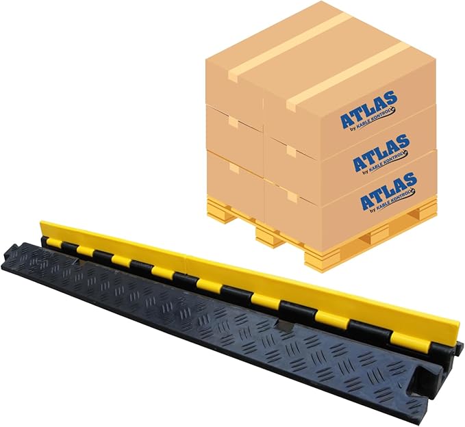 Kable Kontrol Atlas Heavy Duty Cable Protector Ramp - 1 Channel Bulk Wholesale Pallet - 40 Pcs - 39" Long Black & Yellow - 24,000 Lbs Capacity - Rubber Speed Bump Wire Protector Cord Cover - CP9896