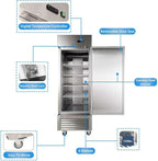 JINSONG 27" Commercial Refrigerator, 23 Cu.Ft Reach-in Stainless Steel Fridge with Single Solid Door for Restaurant, Bar, Shop, or Home Use