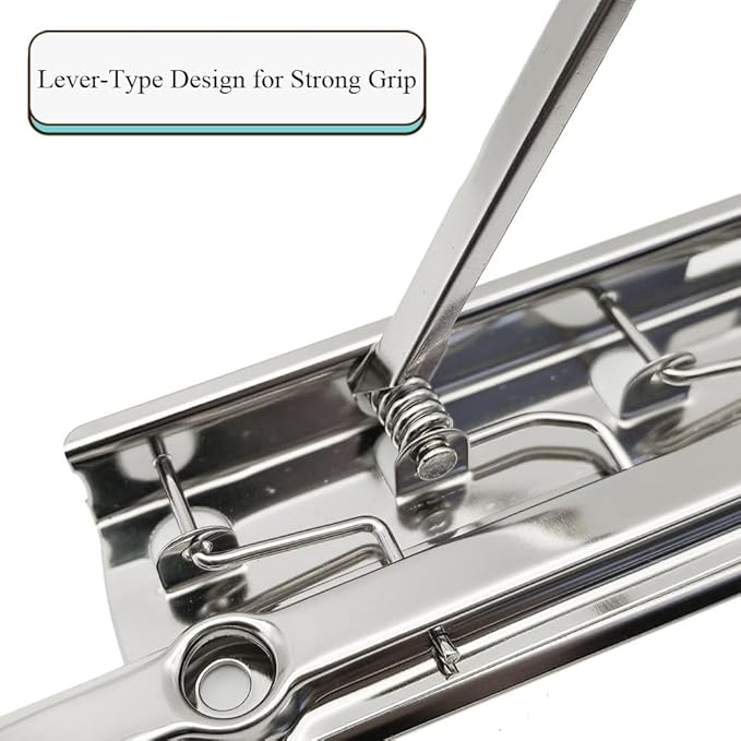 HAHIYO 8 Inch Silver Metal Clipboard Clips - High-Grip Lever Clip, Mountable, 3 Pack