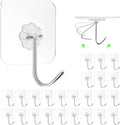 ZESLMG Heavy Duty Sticky Wall Hooks for Hanging, 24 Pack Self Adhesive Hooks 44lb Clear, Removable Large Shower Hook No Damage for Towel Key Coat Picture Wreath Outdoor Bathroom Kitchen, Waterproof