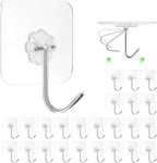 ZESLMG Heavy Duty Sticky Wall Hooks for Hanging, 24 Pack Self Adhesive Hooks 44lb Clear, Removable Large Shower Hook No Damage for Towel Key Coat Picture Wreath Outdoor Bathroom Kitchen, Waterproof