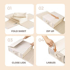 8Pack Linen Sheet Organizers for Linen Closet - King/Queen Size Bedding Storage Boxes with Clear Window | Foldable, Dustproof Sheet Storage Organizer for Blankets & Sheet Sets,Off-white