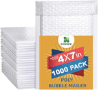 Water Resistant Bubble Envelope Mailers [1,000 Pack] 4 inch x 7 inch #000 White Poly Padded Shipping Envelopes Self Sealing Cushioned Packaging Bags