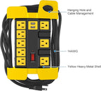 Heavy Duty Power Strip with USB, Workshop 8 Outlet Surge Protector 2700 Joules, Industrial Metal 15Amp Power Strip, 6 FT Extension Cord and Wide Spaced Black.