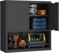GREATMEET Garage Wall Cabinet, Metal Garage Storage Cabinets, Locking Utility Cabinet, Hanging Cabinets for Wall, Wall-Mounted Garage Cabinets, Black