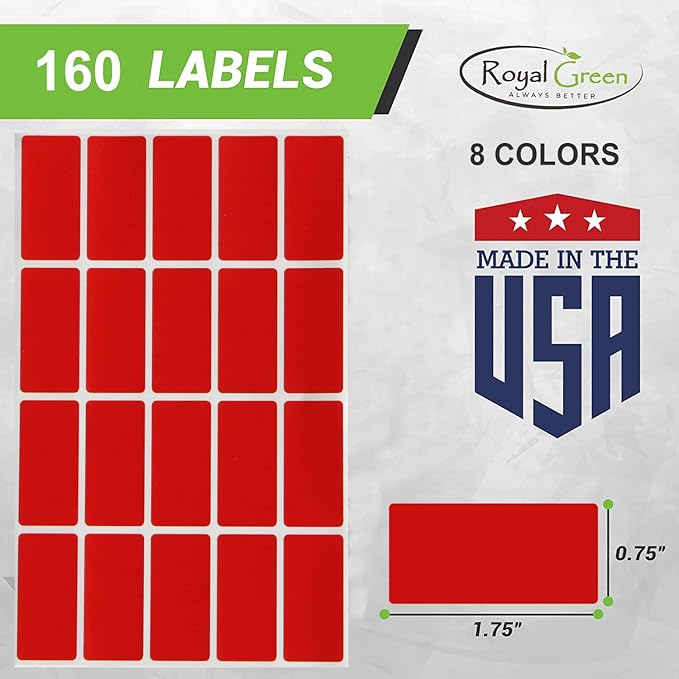 Royal Green Color Coding Labels Rectangle 1.57inch x 0.75 inch Rectangular Stickers in Red/Green/Yellow/Pink/Purple/Orange/Brown/Blue (40mm x 19mm) 160 Pack