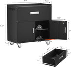 Metal Garage Storage Cabinet with Wheels, Lockable Rolling Tool Chest with Wheels, Tool Cabinet on Wheels, Metal Rolling Utility Cabinet for Home, Office, Garage and Workshop, Black