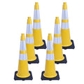 6 Pack 28 Inch Yellow Reflective Traffic Cones, Heavy Duty Black Base Safety Cones for Work Zones, Roadside Assistance and Maintenance Areas (6, Yellow, 28 Inch)