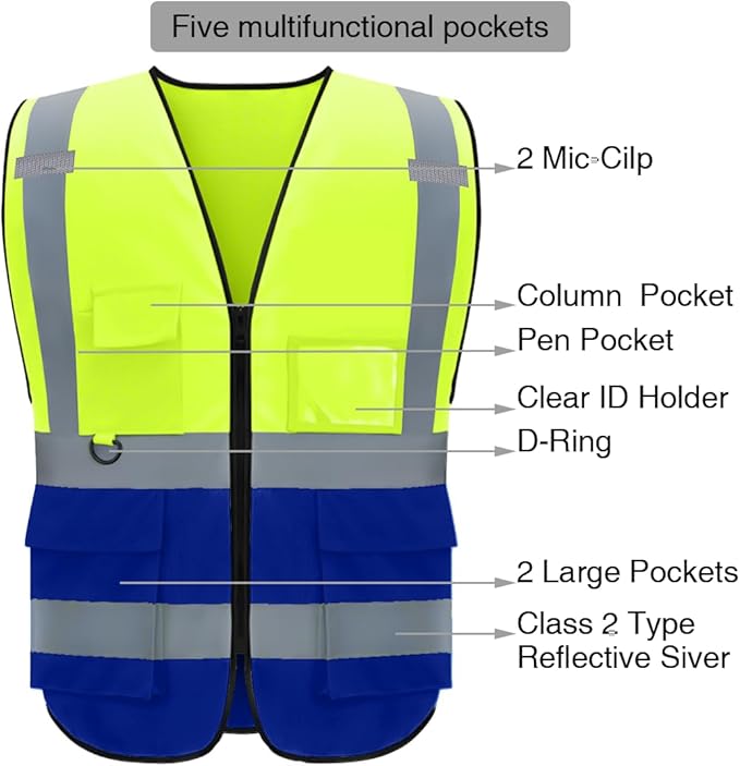 BeautyWill Custom Safety Vest Logo Class 2 High Visibility Reflevtive Vest Outdoor Protective Workwear