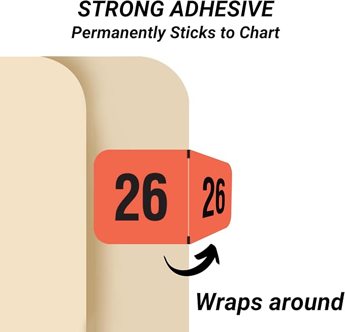 2026 Year Labels, Doctor Stuff 2026 Chart Stickers, Fluorescent Red Color Coded, USA Made Year Stickers for End Tab File Folders, 500 Labels/Roll in a Dispenser Box, 3/4" x 1-1/2"