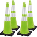 Fluorescent Orange/Green PVC Traffic Cones, Heavy Black Base Parking Lot Cone Structurally Stable Weatherproof Road Construction Safety Cones (4, Green, 28" Large)
