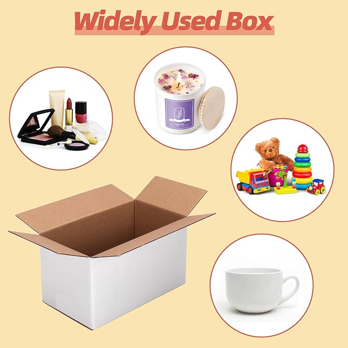 25 Packs Small Shipping Boxes 7x4x4 Inches, White Corrugated Cardboard Box for Shipping, Packing, Business, DIY