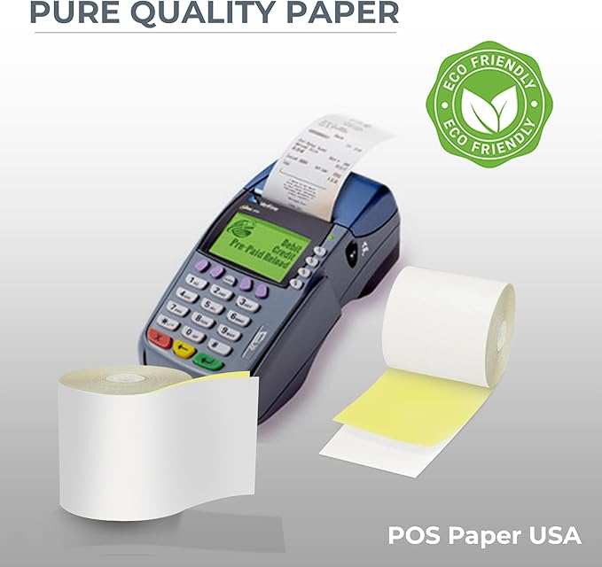 2 1/4" x 90' 2-Ply Carbonless Paper (50 Rolls/Case) - White/Yellow - BPA Free