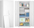 LUCYPAL Garage Storage Cabinets with Lock Doors,Metal Garage Storage Cabinets with 4 Adjustable Shelves for Home,Office, Warehouse(White)