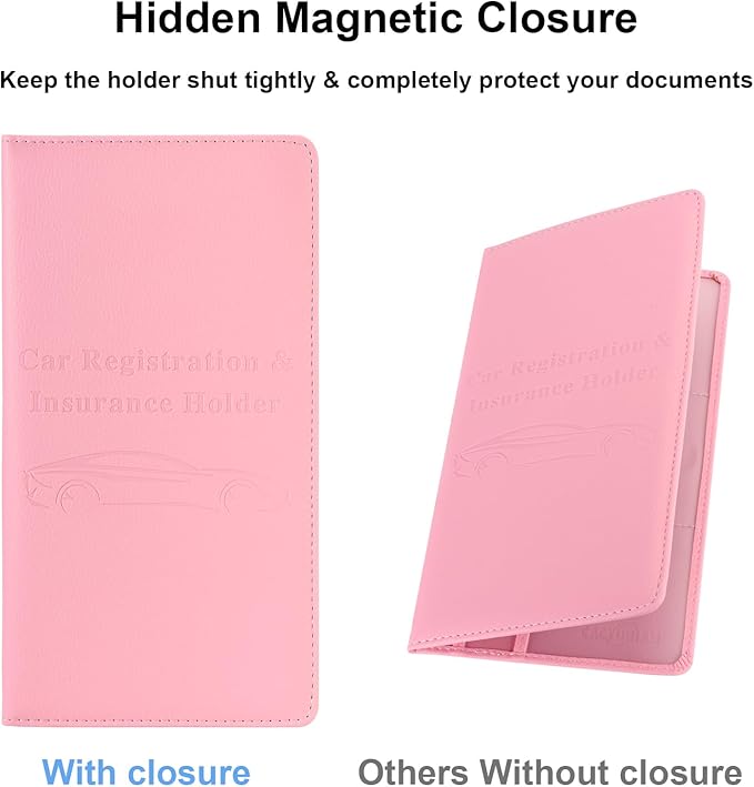 Cacturism Car Registration and Insurance Holder, Car Accessories Vehicle Glove Box Car Organizer Women Car Accessories with Magnetic Shut for Cards, Essential Document, Driver License, Pink