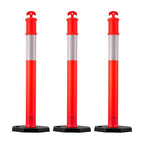 VEVOR 3 Pack Traffic Delineator Posts, 48 inches Traffic Safety Cones with Weighted Base and Reflective Strips, Heavy Duty Delineator Posts for Construction Site, Parking Lot, Crowd Control, Red