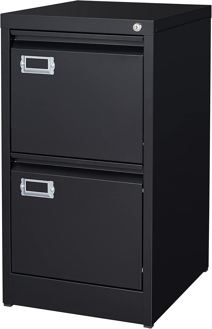 2 Drawer File Cabinet with Lock Metal Vertical Filing Storage Cabinet Office Home Steel Vertical File Cabinets for A4 Legal/Letter Size Narrow File Cabinet Locked,Assembly Required