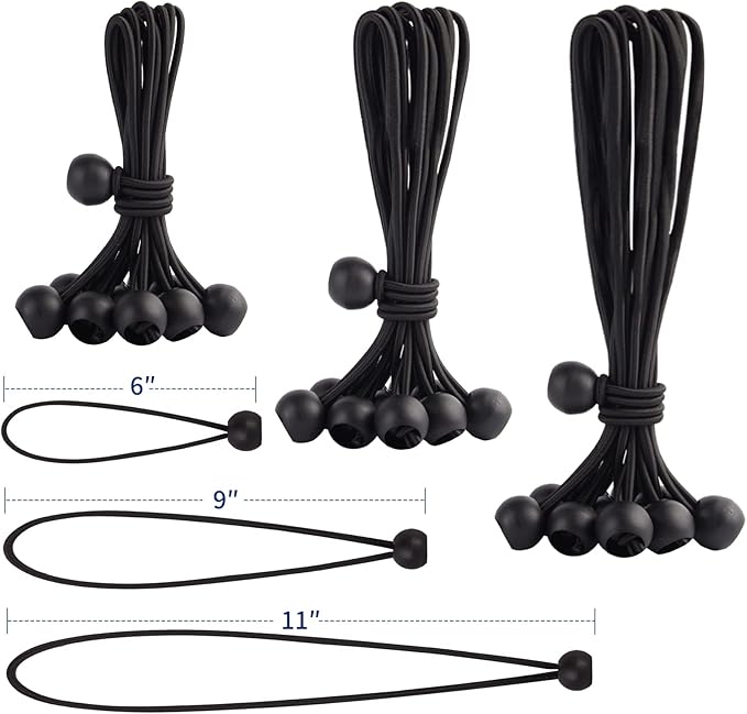 30PCS of 3 Sizes Ball Bungee Cords, 6, 9, 11 Inch Tarp Canopy Bungee Balls, Heavy Duty Tie Down Cord for Shelter, Gazebo, Camping, Tent, Cargo, Holding Wire and Hoses (Ball Size 1 inch)