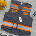 TCCFCCT Mesh Reflective Safety Vest with Pockets High Visibility Vest for Men Women, Work Vest with Fluorescent Orange Extend Edge, Meets ANSI/ISEA Standards, Grey, S