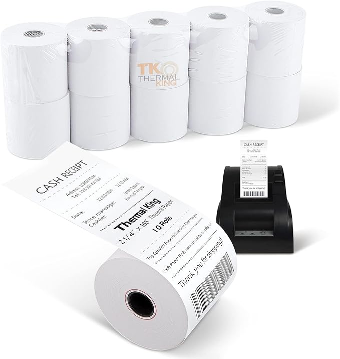 (10 Rolls) 2 1/4" x 165' Thermal Paper, POS Receipt Paper for Retail Business Cash Register, Fits Most Credit Card Terminal