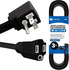 3 ft Heavy Duty Appliance Extension Cord, 14 AWG, 15A 125V 1875W, 3 Prong Flat Plug, ETL Listed, Short Power Extension Cable for Air Conditioner, Refrigerator, Microwave, Indoor Use, Black