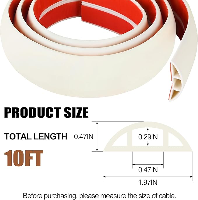MYFAMIREA 10FT Floor Cord Cover for Wire Self Adhesive Cable Cavity Management PVC Extension Cord Hider Power Floor Wire Protector Cover Prevent Cable Trip for Office Home Outdoor (Beige, 1.97'')