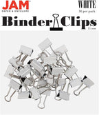 JAM PAPER Colorful Binder Clips - Extra Small - 3/5 Inch (15 mm) - White Binderclips - 30/Pack