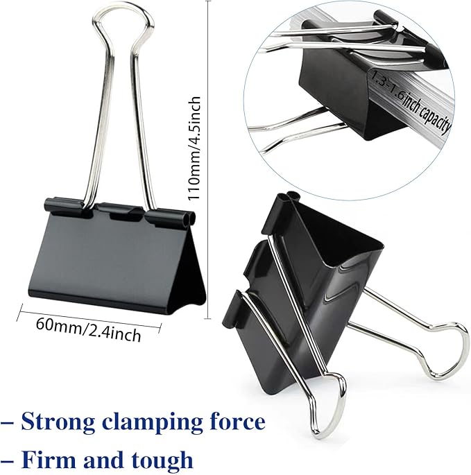 50 Pack Extra Large Binder Clips 2.4 Inch, Upgrade Large Binder Clips Big Paper Clips Clamps for Office and Home Supplies, Black