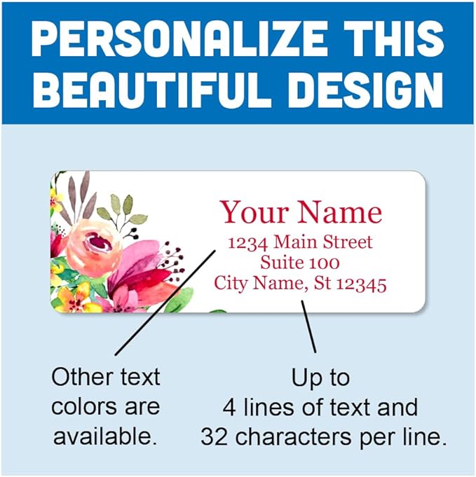 Personalized Return Address Labels - Beautiful Flowers - Self Adhesive Stickers (60-1020 Full Color Labels)