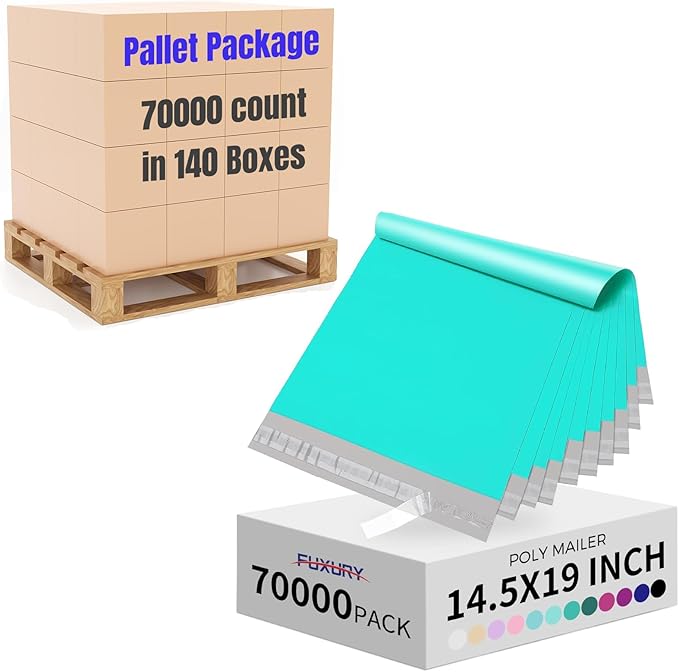 Fuxury 70000 Pcs 14.5X19" Poly Mailers Envelopes Shipping Bags for Clothing,Strong Adhesive Packaging Bag for Small Business Suppliers, Self Seal Mailing Poly Bags,Teal