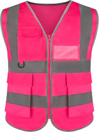 Safety Reflective Work Vest 6 Pack for Men and Women with 8 Pockets and Zipper High Visibility Construction Outerwear