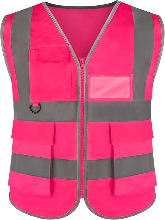 Safety Reflective Work Vest 6 Pack for Men and Women with 8 Pockets and Zipper High Visibility Construction Outerwear