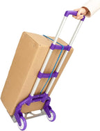 Folding Hand Truck Dolly, 200 lbs Capacity Dolly Cart, Aluminum Portable Foldable Hand Cart with Retractable Handle, Ideal for Shoping, Office, Travel, Moving, Purple