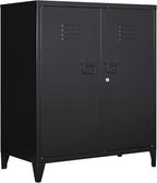 Metal Storage Cabinet with Lock, Locking Cabinets with 2 Doors and Shelves, Lockable Steel Locker Cupboard, Small Sideboard Buffet Cabinet for Home Office