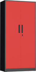 INTERGREAT Metal Storage Cabinet with Lock, 61" H Metal Cabinets Storage with 2 Doors and 4 Adjustable Shelves, Locking Garage Cabinet for Home Office, Kitchen, Bathroom (Black Red)
