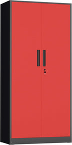 INTERGREAT Metal Storage Cabinet with Lock, 61" H Metal Cabinets Storage with 2 Doors and 4 Adjustable Shelves, Locking Garage Cabinet for Home Office, Kitchen, Bathroom (Black Red)