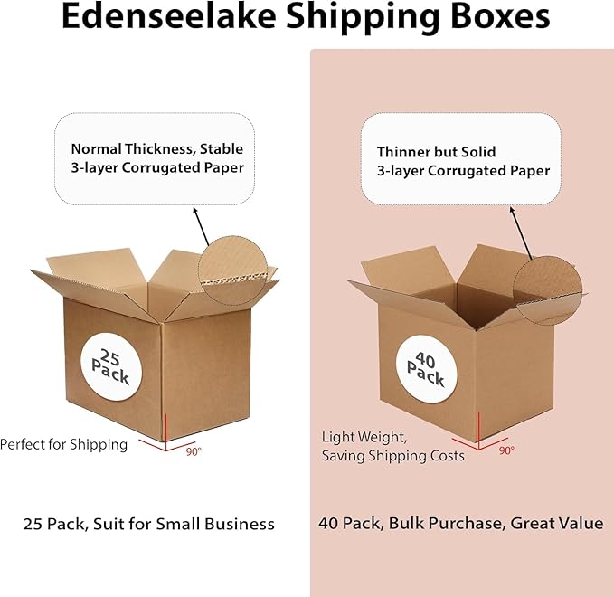EdenseeLake 40 Pack 12x9x4 inches Shipping Boxes Small Cardboard Boxes for Packing, Moving, Mailing, Brown