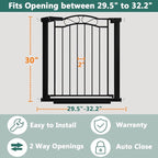 Fairy Baby 29.53"-32.28" Wide Baby Gate with Door, Walk Through Baby Gates for Stairs Pressure Mounted no Drill, Indoor Tension Metal Pet Dog Gate, Auto Close Child Safety Gate, Black