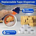 Clear Packing Tape with Dispenser – 6 Rolls,Heavy Duty Packaging Tape for Packing, Shipping & Moving, Effortless Sealing, 1.88" x 56 yd