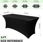 Obstal 10 Pack Stretch Spandex Table Covers for 6 Foot Tables - 6 FT Rectangular Fitted Tablecloth Protector for Outdoor Wedding Banquet Birthday Party (Black, 72L x 30W x 30H Inches)
