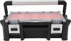 WALFRONT Electronic Tool Box Small Parts Organizer, 18 Compartment Dual Layer PP Aluminum Alloy Storage for Garage and Outdoor Tasks