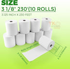 (10 Rolls) 3 1/8" x 230' Thermal Paper, Premium Quality POS Receipt Paper for Retail Business Cash Register, Fits Most Credit Card Terminal Point Of Sale
