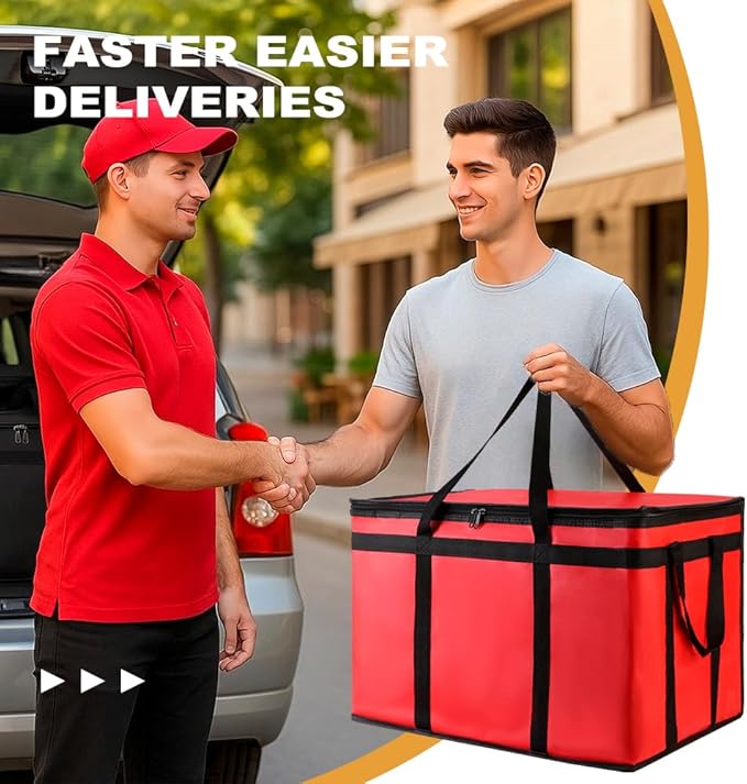 XXXL Insulated Food Delivery Bag - Reusable Thermal Cooler Grocery Bags for Catering&Delivery, Pizza Carrier for Events, Large Capacity Bag Keeps Food Hot/Cold for Shopping, Commercial (Red with Base)